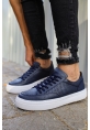 MirgeShoes Lacivert Bağcıklı Unisex Casual Spor Ayakkabı Düz Model Kalın BYZ Taban MRG010602333