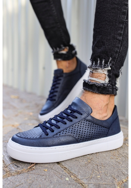 MirgeShoes Lacivert Bağcıklı Unisex Casual Spor Ayakkabı Düz Model Kalın BYZ Taban MRG010602333