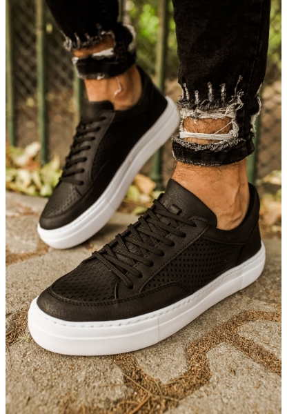 MirgeShoes Siyah Bağcıklı Unisex Casual Spor Ayakkabı Düz Model Kalın BYZ Taban MRG010602333