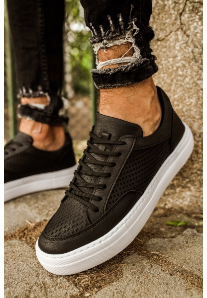 MirgeShoes Siyah Bağcıklı Unisex Casual Spor Ayakkabı Düz Model Kalın BYZ Taban MRG010602333