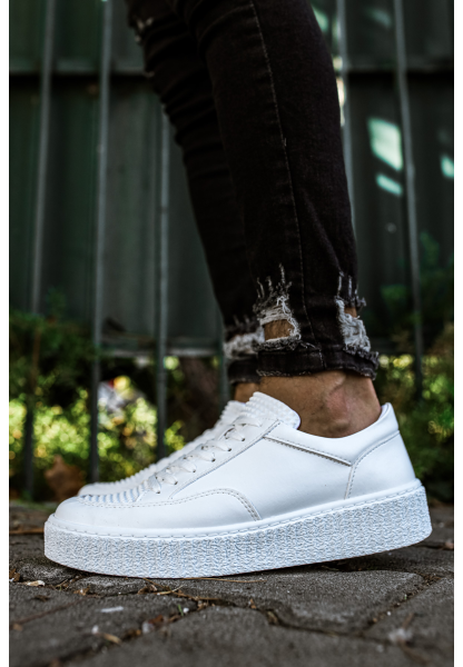 MirgeShoes Beyaz Bağcıklı Erkek Klasik Casual Ayakkabı Yüksek Kalın BYZ Taban MRG010602335