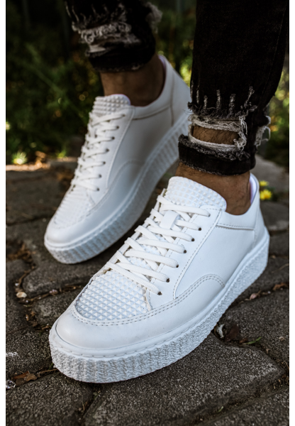 MirgeShoes Beyaz Bağcıklı Erkek Klasik Casual Ayakkabı Yüksek Kalın BYZ Taban MRG010602335