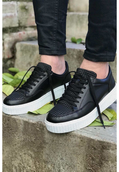 MirgeShoes Siyah Bağcıklı Erkek Klasik Casual Ayakkabı Yüksek Kalın BYZ Taban MRG010602335