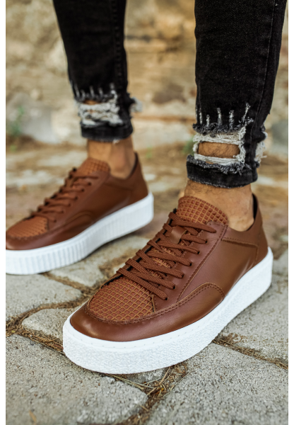 MirgeShoes Taba Bağcıklı Erkek Klasik Casual Ayakkabı Yüksek Kalın BYZ Taban MRG010602335