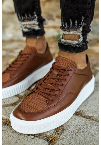 MirgeShoes Taba Bağcıklı Erkek Klasik Casual Ayakkabı Yüksek Kalın BYZ Taban MRG010602335