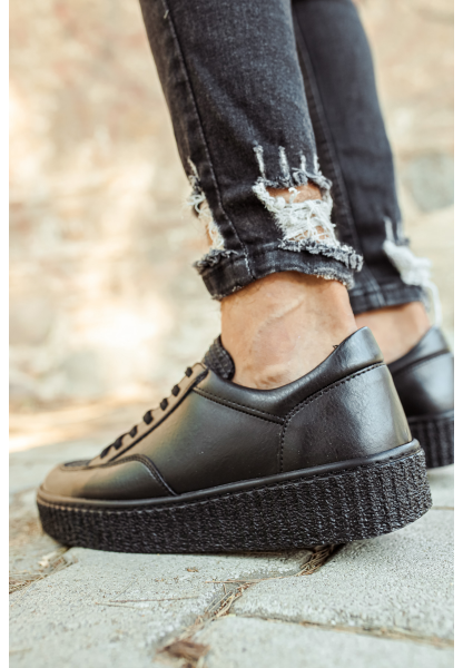 MirgeShoes Siyah Bağcıklı Erkek Klasik Casual Ayakkabı Yüksek Kalın SYH Taban MRG010602335