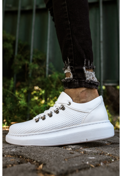 MirgeShoes Beyaz Çengel Bağcıklı Unisex Casual Ayakkabı Tarz Kalın BYZ Taban MRG01062339