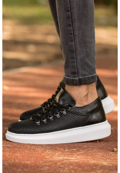 MirgeShoes Siyah Çengel Bağcıklı Unisex Casual Ayakkabı Tarz Kalın BYZ Taban MRG01062339