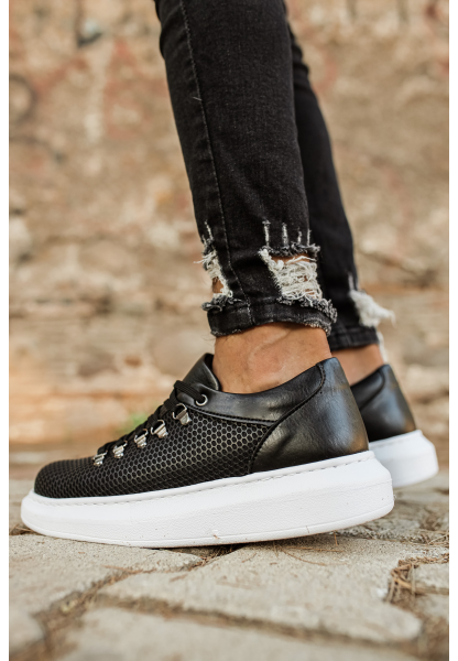 MirgeShoes Siyah Çengel Bağcıklı Unisex Casual Ayakkabı Tarz Kalın BYZ Taban MRG01062339