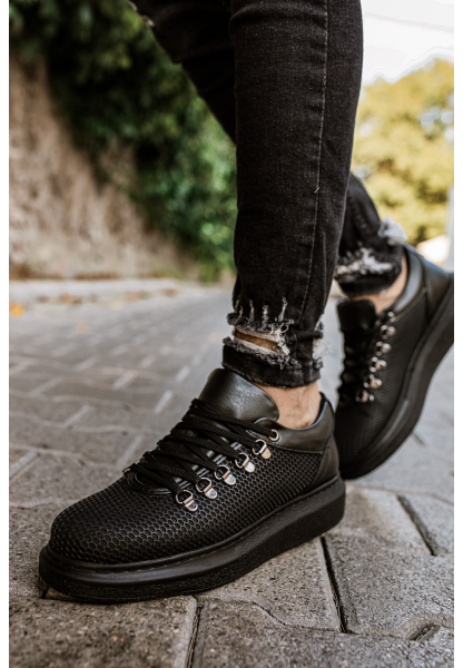 MirgeShoes Siyah Çengel Bağcıklı Unisex Casual Ayakkabı Tarz Kalın SYH Taban MRG01062339