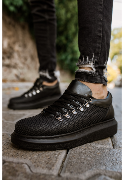 MirgeShoes Siyah Çengel Bağcıklı Unisex Casual Ayakkabı Tarz Kalın SYH Taban MRG01062339