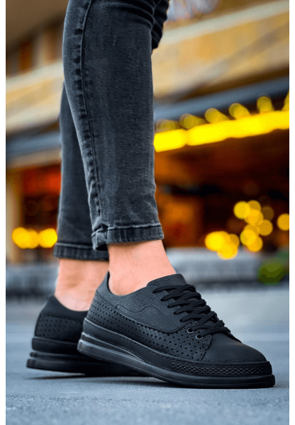 MirgeShoes Siyah Bağcıklı Unisex Casual Spor Ayakkabı Kalın SYH Taban MRG010602361