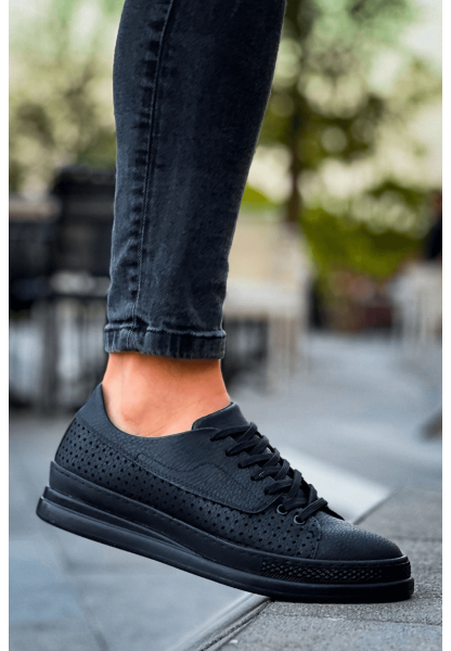 MirgeShoes Siyah Bağcıklı Unisex Casual Spor Ayakkabı Kalın SYH Taban MRG010602361