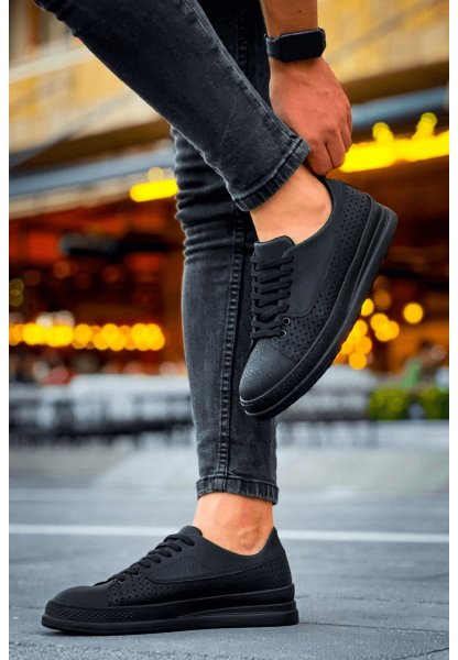 MirgeShoes Siyah Bağcıklı Unisex Casual Spor Ayakkabı Kalın SYH Taban MRG010602361