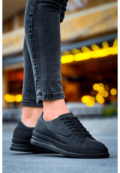 MirgeShoes Siyah Bağcıklı Unisex Casual Spor Ayakkabı Kalın SYH Taban MRG010602361