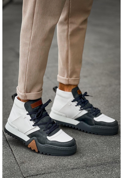 MirgeShoes Antrasit-Beyaz Bağcıklı Erkek Yarım Bilek Bot Modelli Kalın SYH-ANT Taban MRG010602375