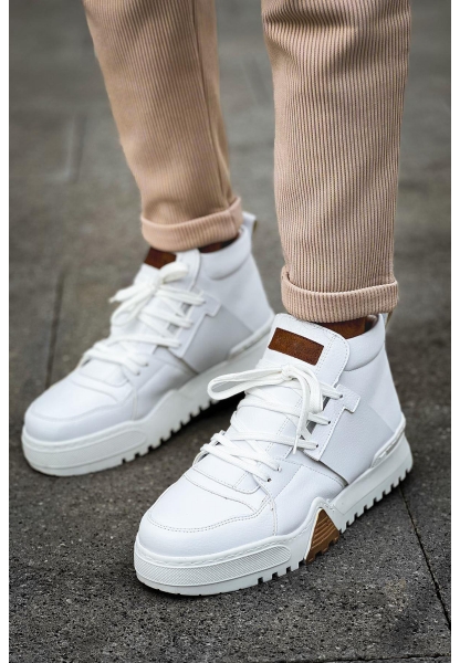 MirgeShoes Beyaz Bağcıklı Erkek Yarım Bilek Bot Modelli Kalın BYZ Taban MRG010602375