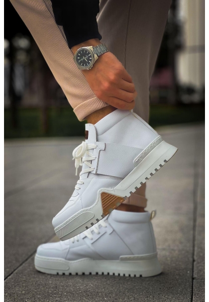 MirgeShoes Beyaz Bağcıklı Erkek Yarım Bilek Bot Modelli Kalın BYZ Taban MRG010602375