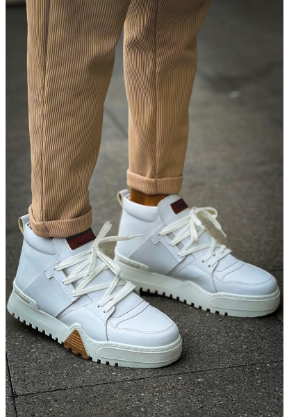 MirgeShoes Beyaz Bağcıklı Erkek Yarım Bilek Bot Modelli Kalın BYZ Taban MRG010602375