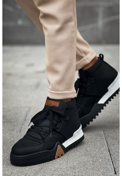 MirgeShoes Siyah Bağcıklı Erkek Yarım Bilek Bot Modelli Kalın SYH-BYZ Taban MRG010602375