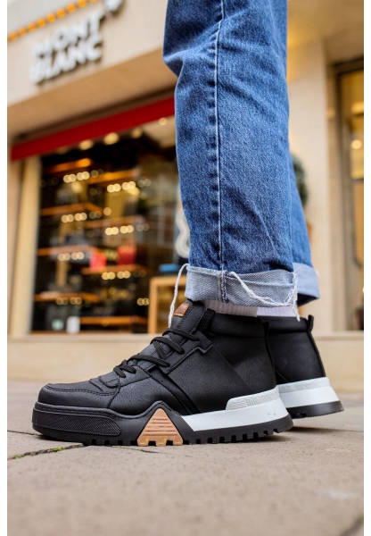 MirgeShoes Siyah Bağcıklı Erkek Yarım Bilek Bot Modelli Kalın SYH-BYZ Taban MRG010602375