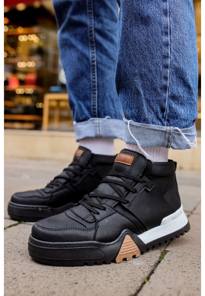 MirgeShoes Siyah Bağcıklı Erkek Yarım Bilek Bot Modelli Kalın SYH-BYZ Taban MRG010602375