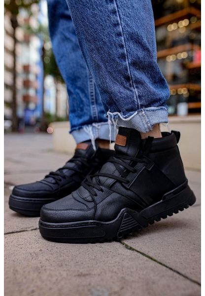 MirgeShoes Siyah Bağcıklı Erkek Yarım Bilek Bot Modelli Kalın SYH Taban MRG010602375