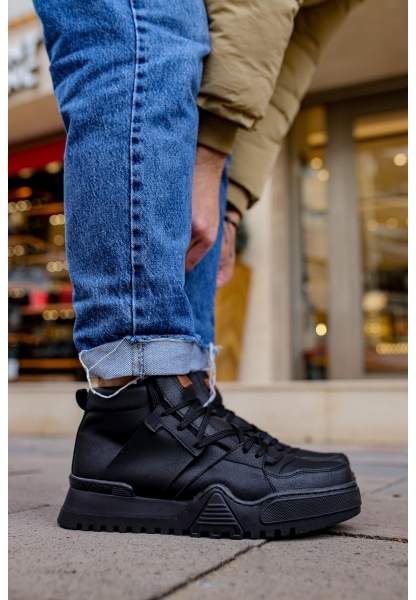 MirgeShoes Siyah Bağcıklı Erkek Yarım Bilek Bot Modelli Kalın SYH Taban MRG010602375