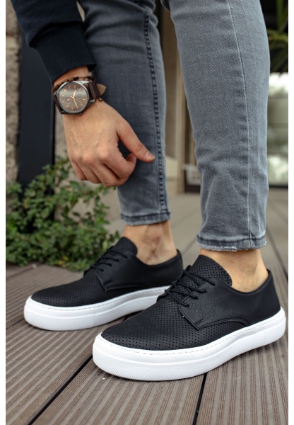 MirgeShoes Siyah Bağcıklı Erkek Loafer Ayakkabı Kalın BYZ Taban MRG010602379