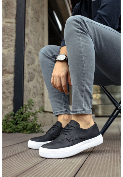 MirgeShoes Siyah Bağcıklı Erkek Loafer Ayakkabı Kalın BYZ Taban MRG010602379