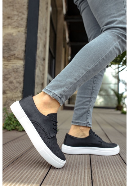 MirgeShoes Siyah Bağcıklı Erkek Loafer Ayakkabı Kalın BYZ Taban MRG010602379