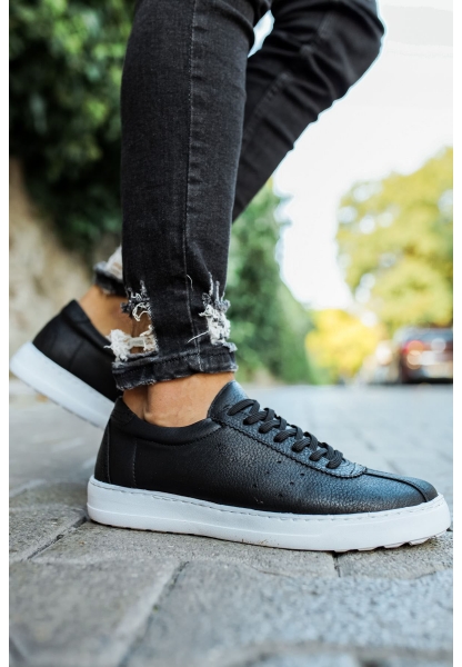 MirgeShoes Siyah Bağcıklı Erkek Spor Ayakkabı Kalın BYZ Taban MRG010602381