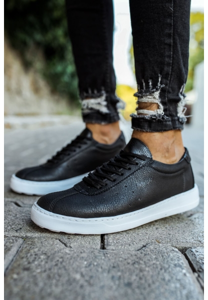 MirgeShoes Siyah Bağcıklı Erkek Spor Ayakkabı Kalın BYZ Taban MRG010602381