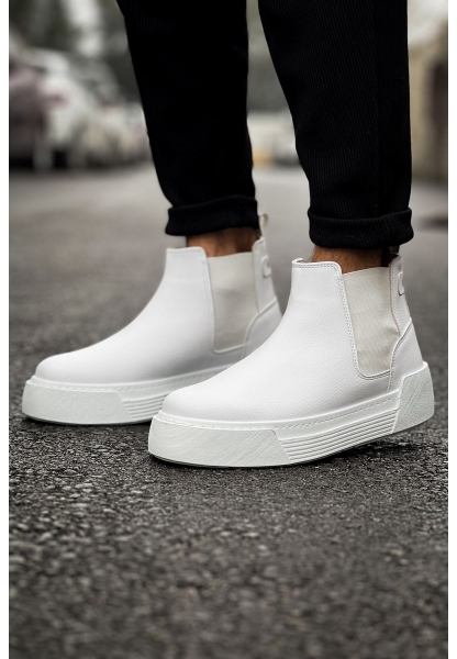 MirgeShoes Beyaz Bağcıksız Erkek Chelsea Bot Lastikli Kalın BYZ Taban MRG010602387