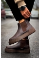 MirgeShoes Kahve Bağcıksız Erkek Chelsea Bot Lastikli Kalın KHV Taban MRG010602387