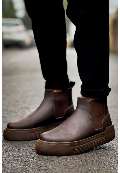 MirgeShoes Kahve Bağcıksız Erkek Chelsea Bot Lastikli Kalın KHV Taban MRG010602387