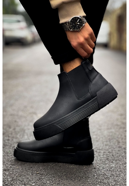 MirgeShoes Siyah Bağcıksız Erkek Chelsea Bot Lastikli Kalın SYH Taban MRG010602387