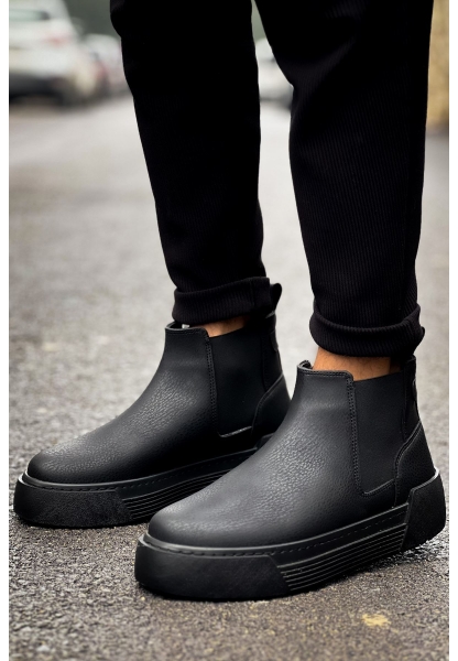 MirgeShoes Siyah Bağcıksız Erkek Chelsea Bot Lastikli Kalın SYH Taban MRG010602387