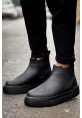MirgeShoes Siyah Bağcıksız Erkek Chelsea Bot Lastikli Kalın SYH Taban MRG010602387