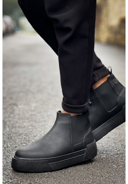 MirgeShoes Siyah Bağcıksız Erkek Chelsea Bot Lastikli Kalın SYH Taban MRG010602387