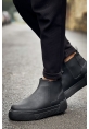 MirgeShoes Siyah Bağcıksız Erkek Chelsea Bot Lastikli Kalın SYH Taban MRG010602387