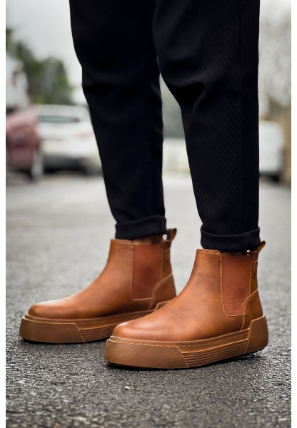 MirgeShoes Taba Bağcıksız Erkek Chelsea Bot Lastikli Kalın TB Taban MRG010602387