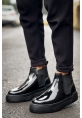 MirgeShoes Parlak Siyah Bağcıksız Erkek Chelsea Bot Lastikli Kalın SYH Taban MRG010602387