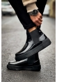 MirgeShoes Parlak Siyah Bağcıksız Erkek Chelsea Bot Lastikli Kalın SYH Taban MRG010602387