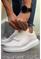 MirgeShoes Beyaz Bağcıklı Erkek Spor Ayakkabı Kalın BYZ Taban MRG01062391