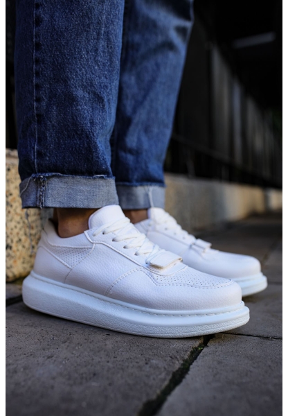 MirgeShoes Beyaz Bağcıklı Erkek Spor Ayakkabı Kalın BYZ Taban MRG01062391