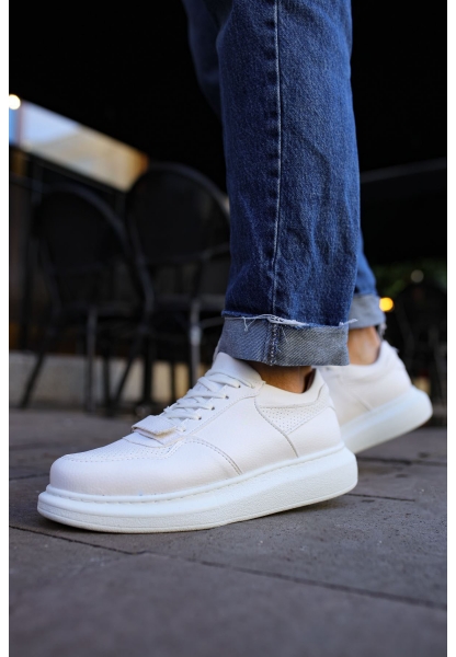 MirgeShoes Beyaz Bağcıklı Erkek Spor Ayakkabı Kalın BYZ Taban MRG01062391