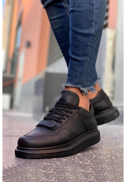 MirgeShoes Siyah Bağcıklı Erkek Spor Ayakkabı Kalın SYH Taban MRG01062391