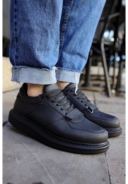 MirgeShoes Siyah Bağcıklı Erkek Spor Ayakkabı Kalın SYH Taban MRG01062391