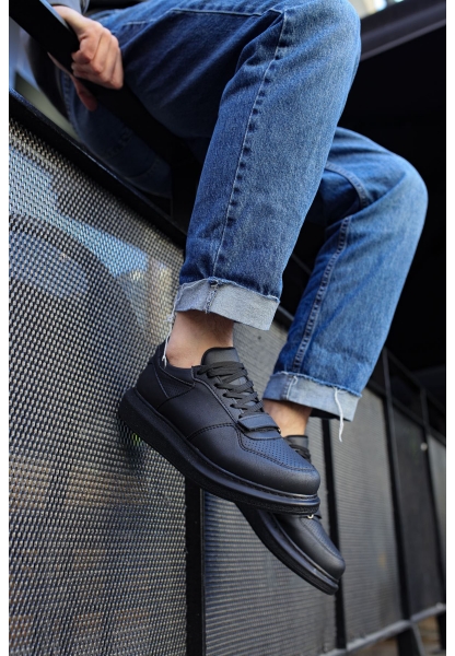 MirgeShoes Siyah Bağcıklı Erkek Spor Ayakkabı Kalın SYH Taban MRG01062391
